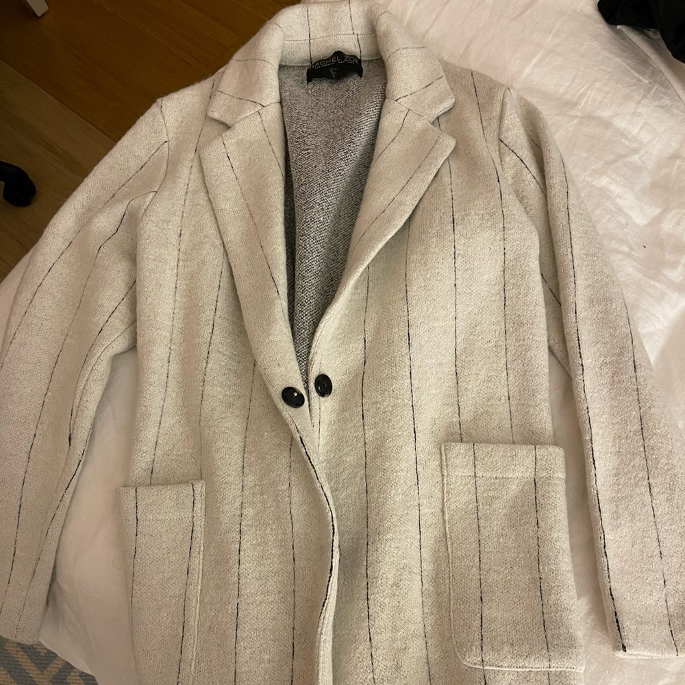 Rachel Zoe white striped coat M